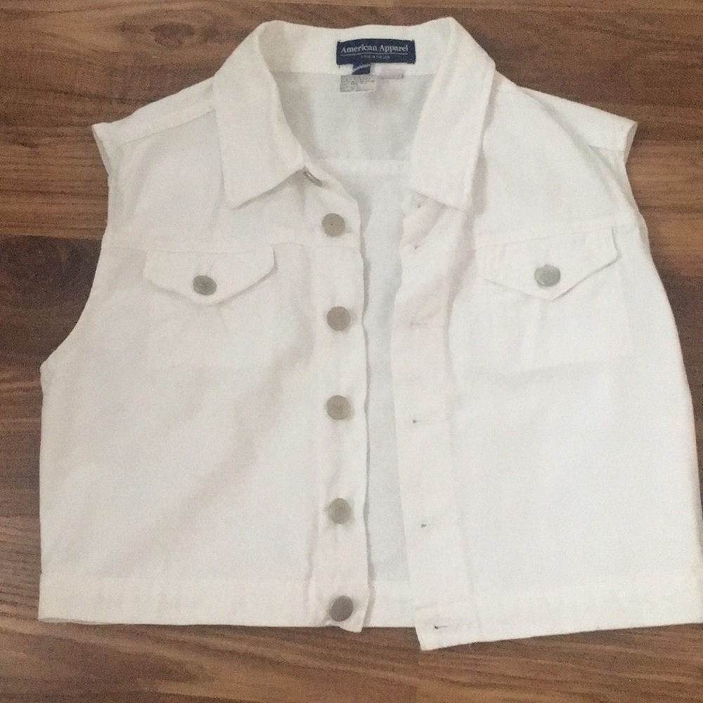 American Apparel White Denim Cropped Vest